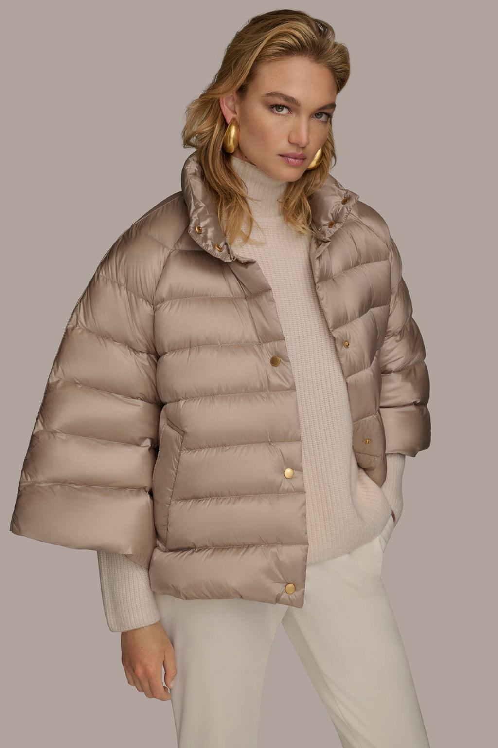 3/4 SLEEVE DOWN PUFFER CAPE