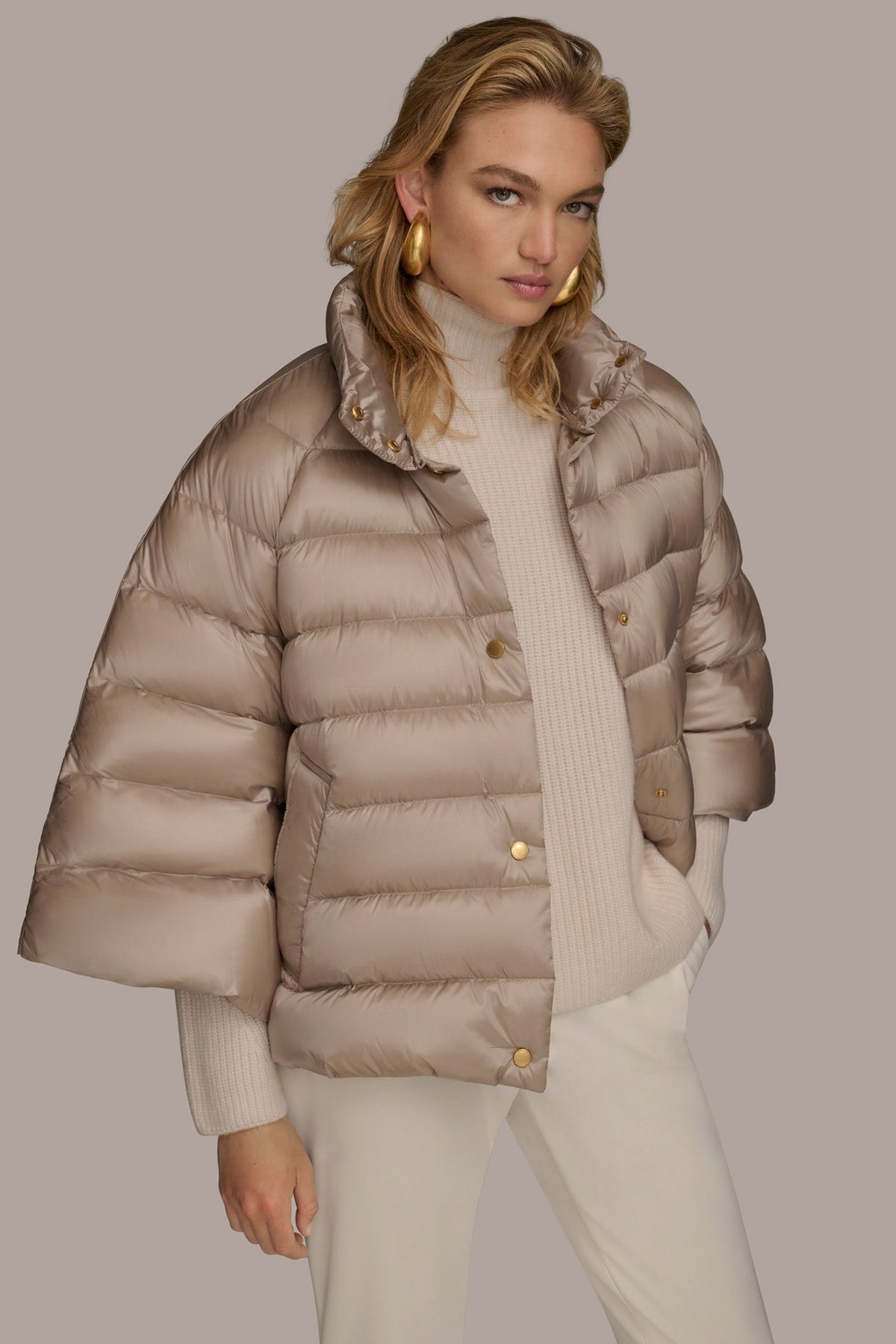 3/4 SLEEVE DOWN PUFFER CAPE